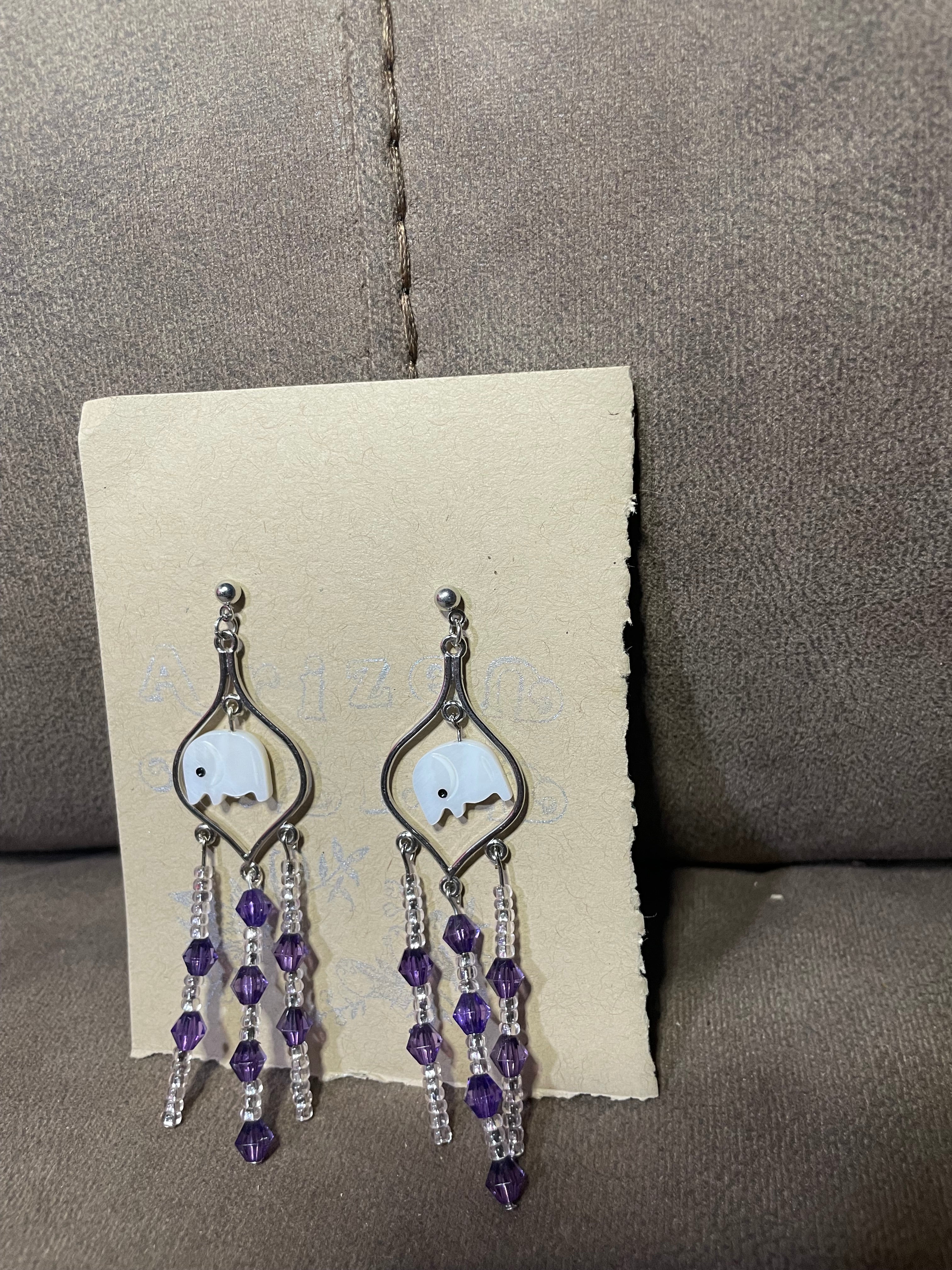 Ivory/Shell effect elephant dangles