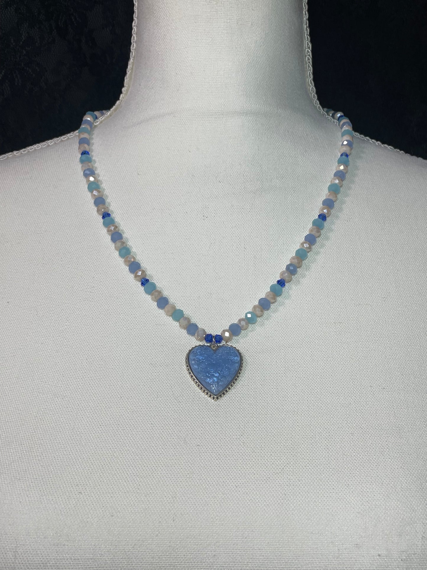 Baby blue Victorian heart with pastel glass faceted beads
