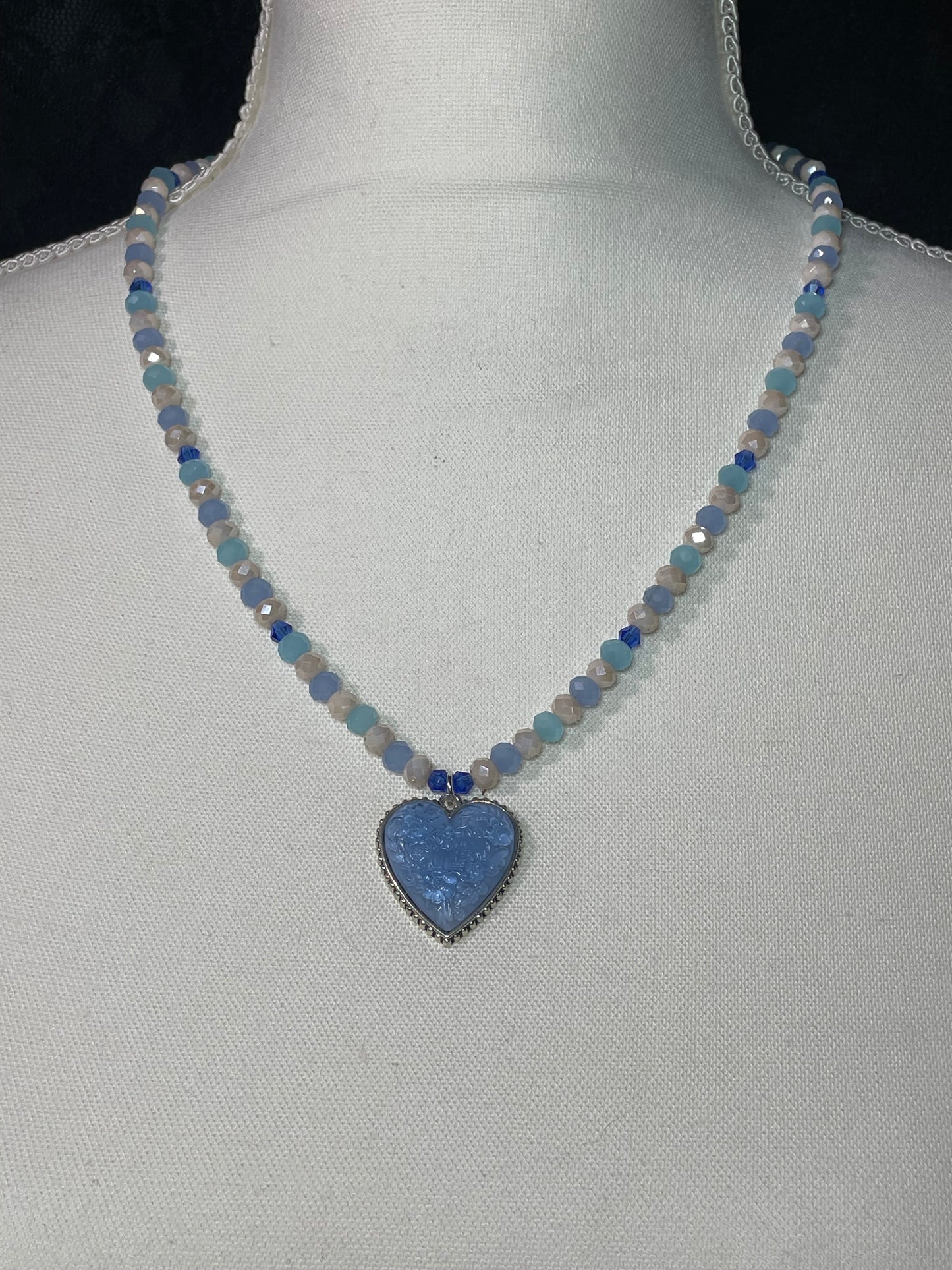 Baby blue Victorian heart with pastel glass faceted beads