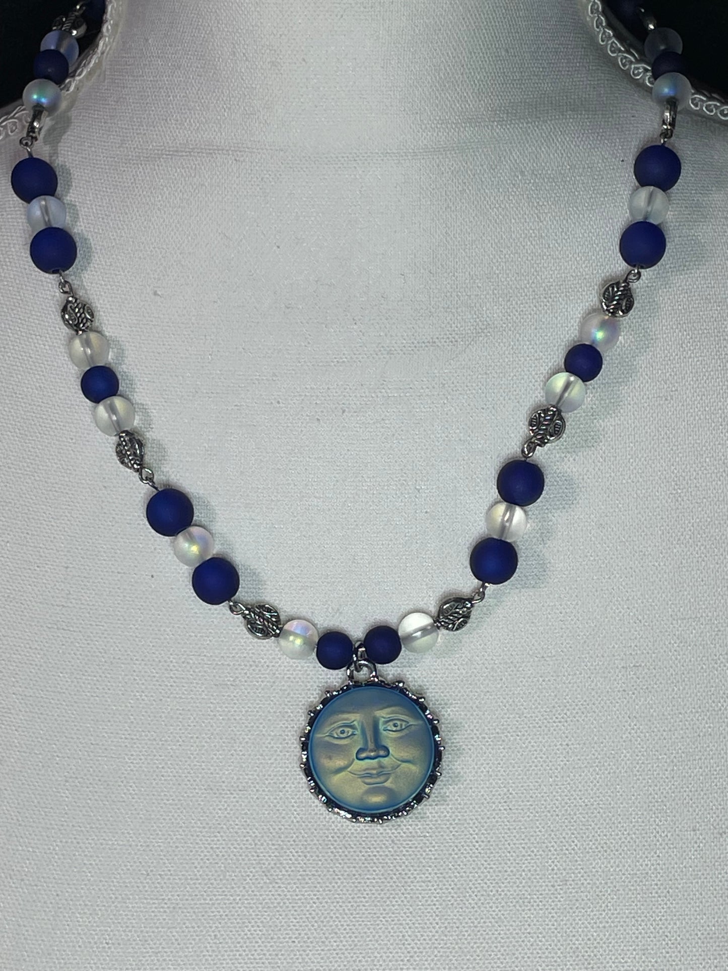 Happy matte moon with moonstone and acrylic sapphire blue (earrings included)