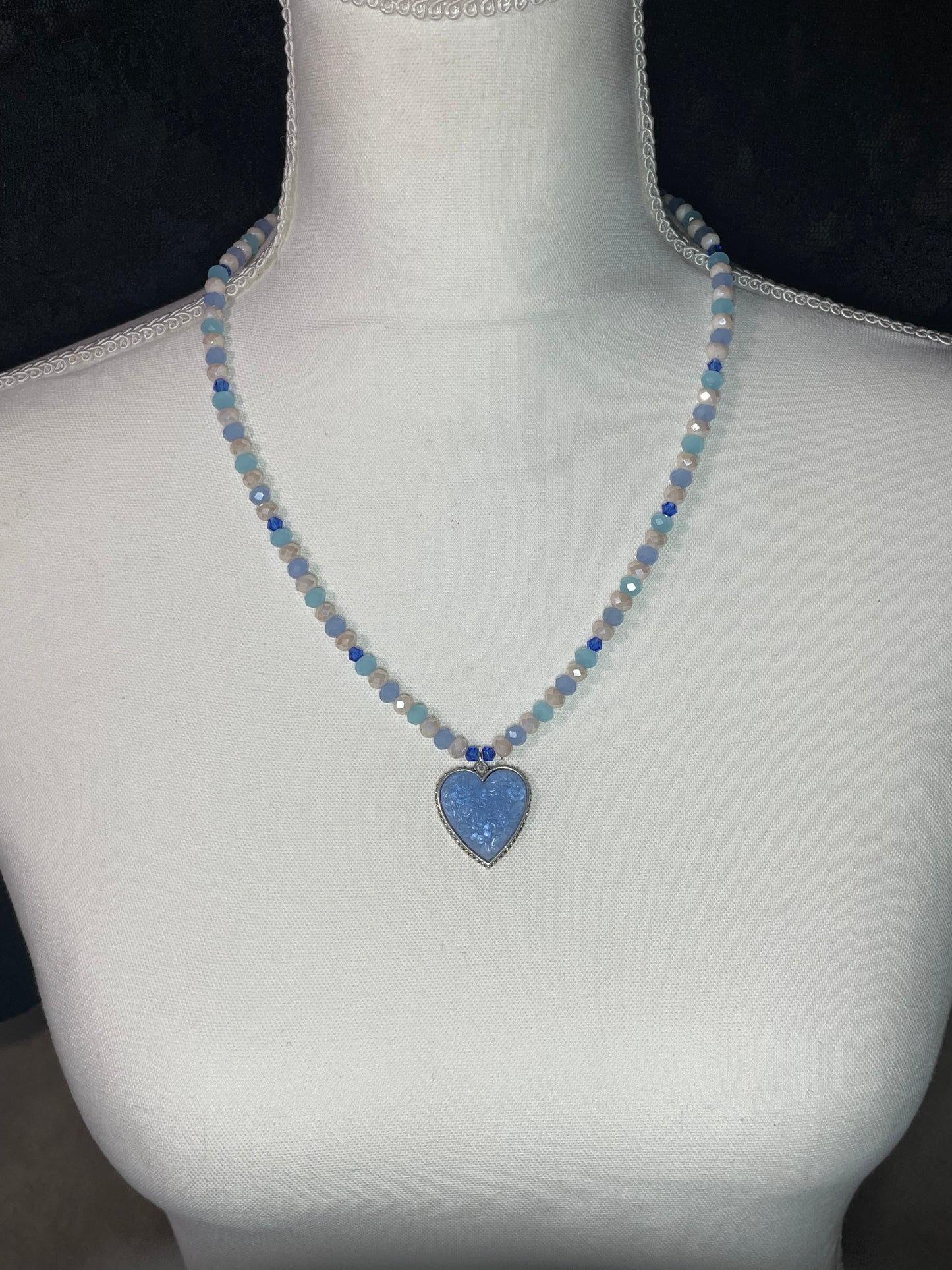 Baby blue Victorian heart with pastel glass faceted beads