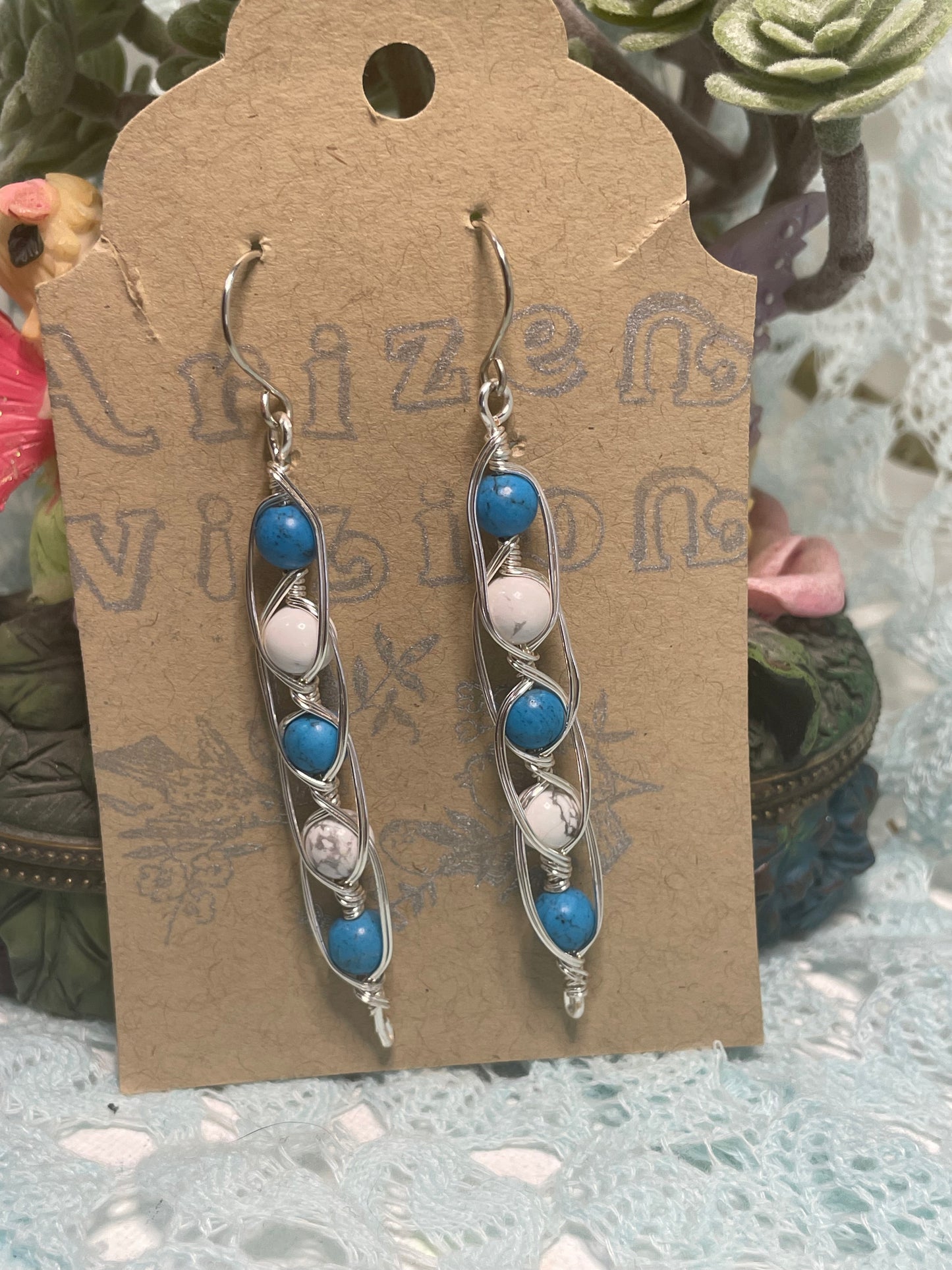 Howlite in teal and white flare wrap