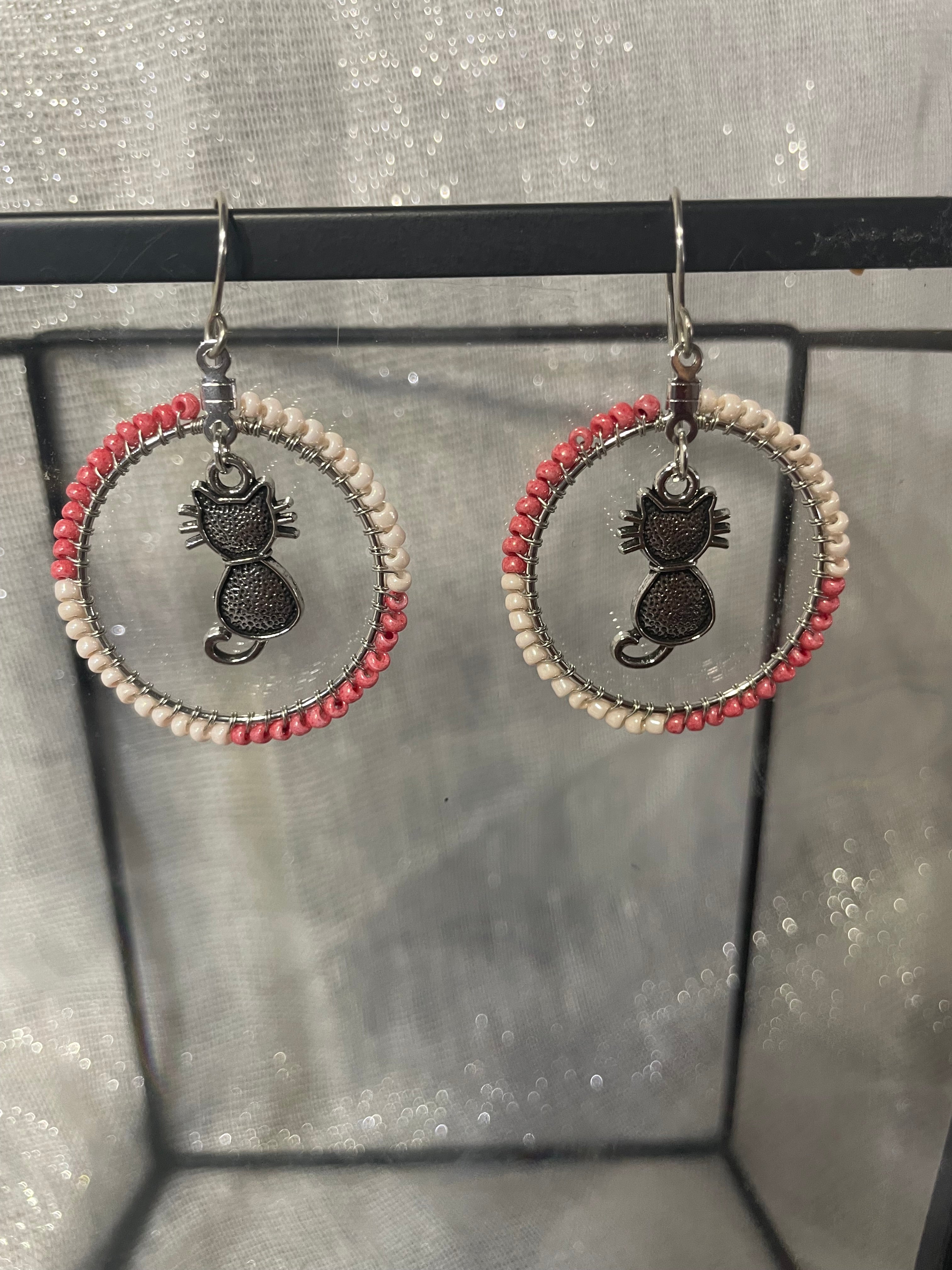 Beaded Hoops: Kitties
