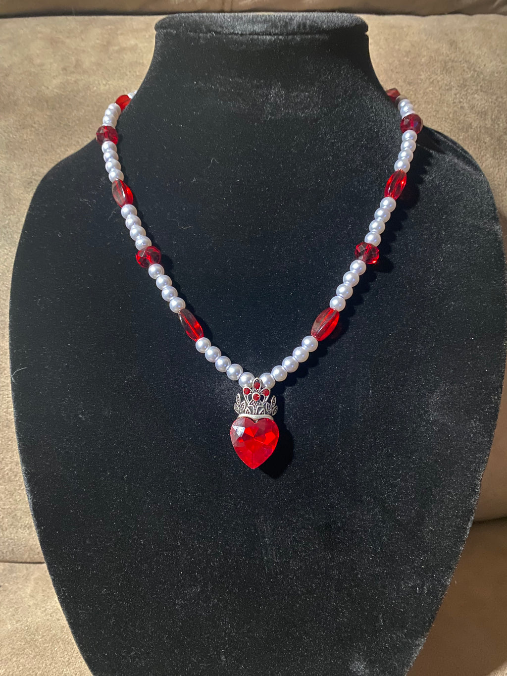 Shining red heart with pearls and glass bead accents