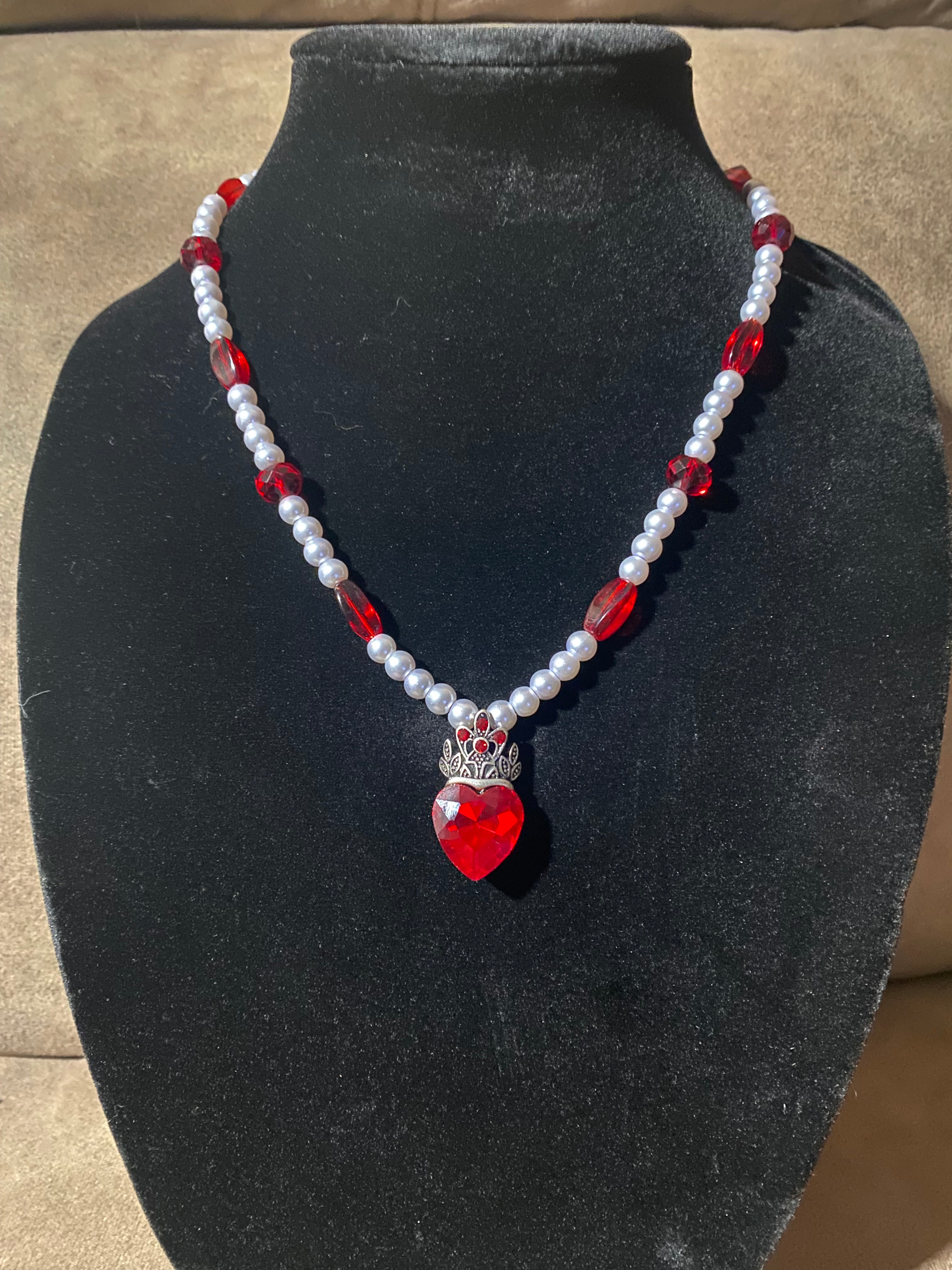 Shining red heart with pearls and glass bead accents