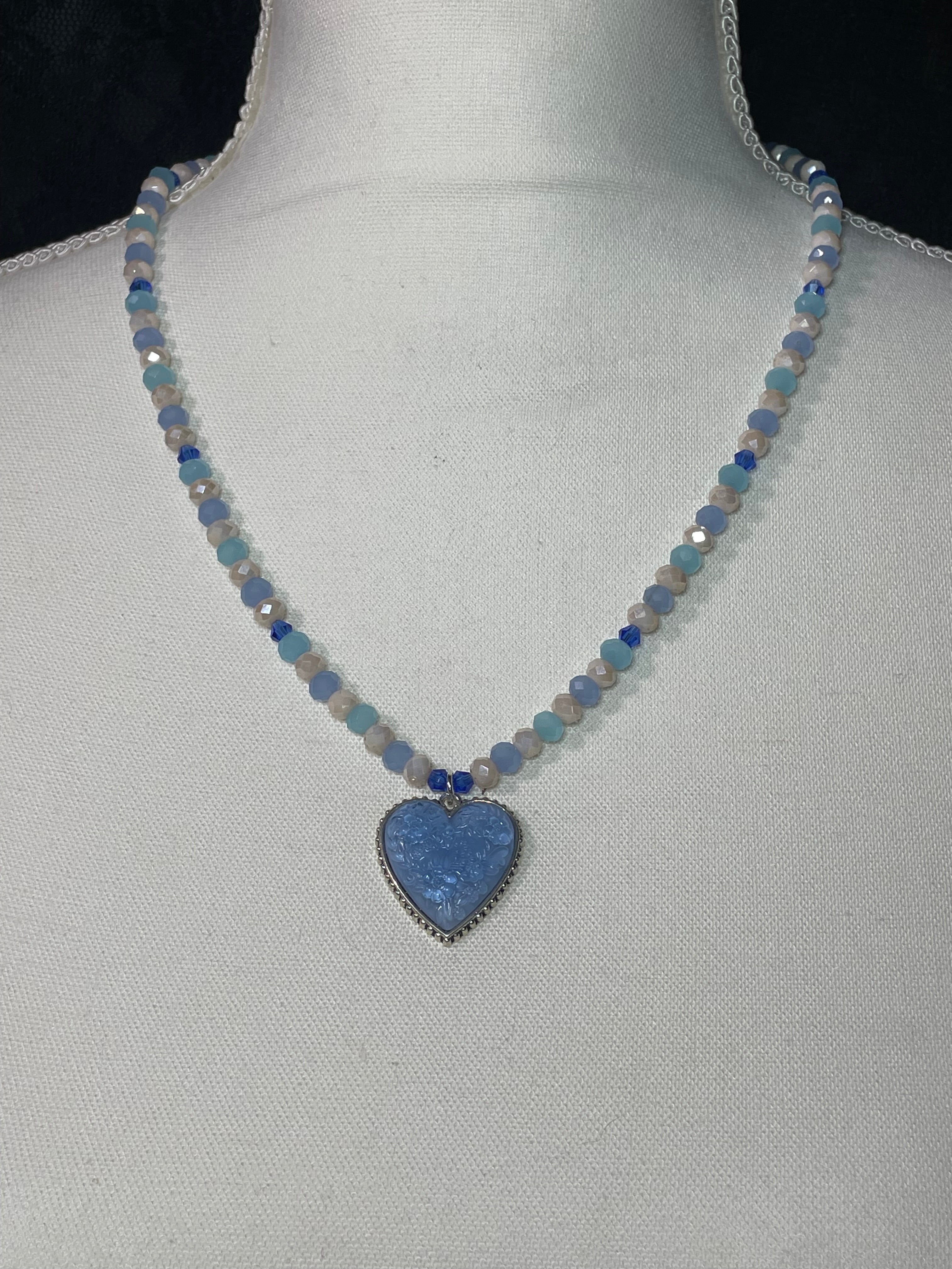 Baby blue Victorian heart with pastel glass faceted beads