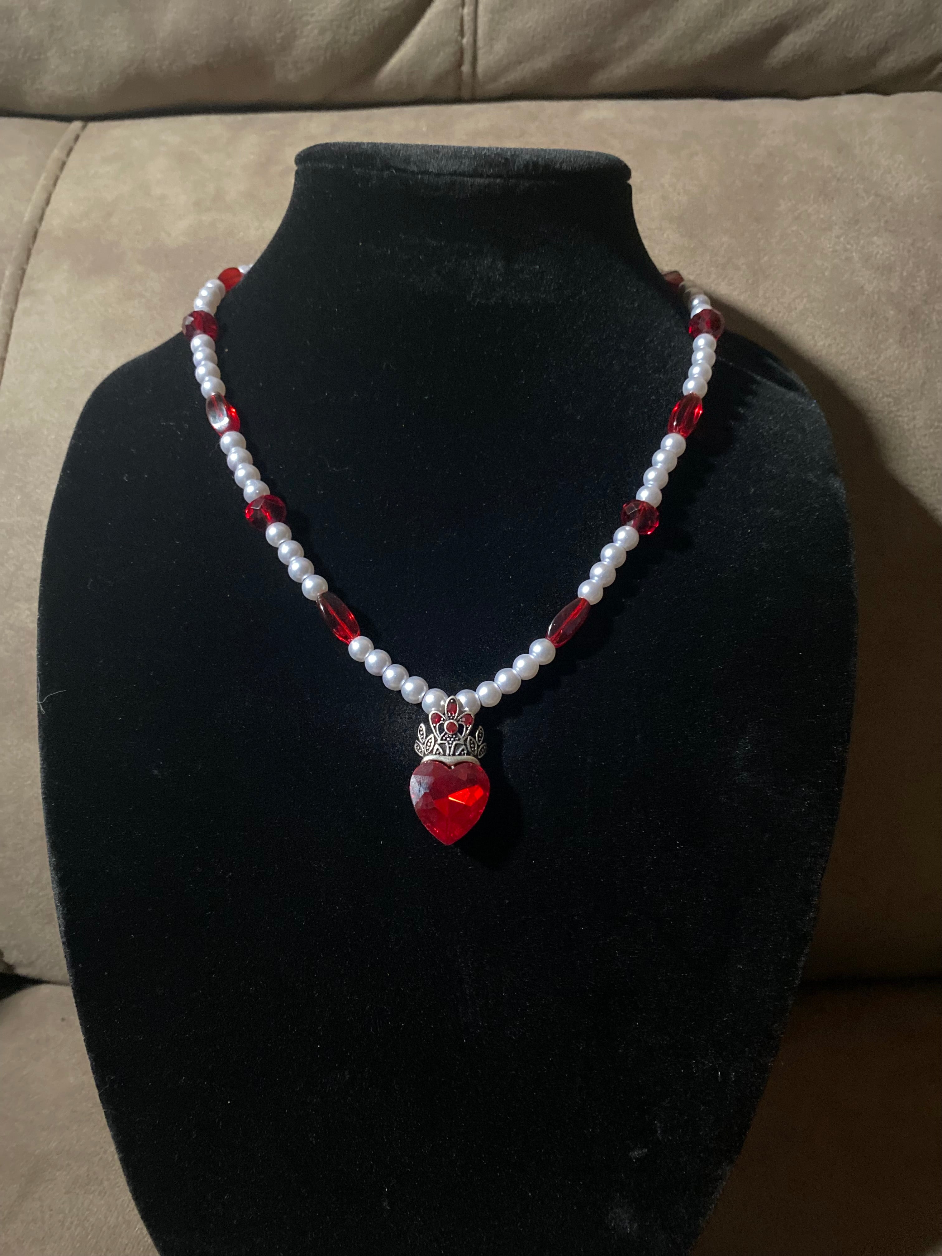 Shining red heart with pearls and glass bead accents