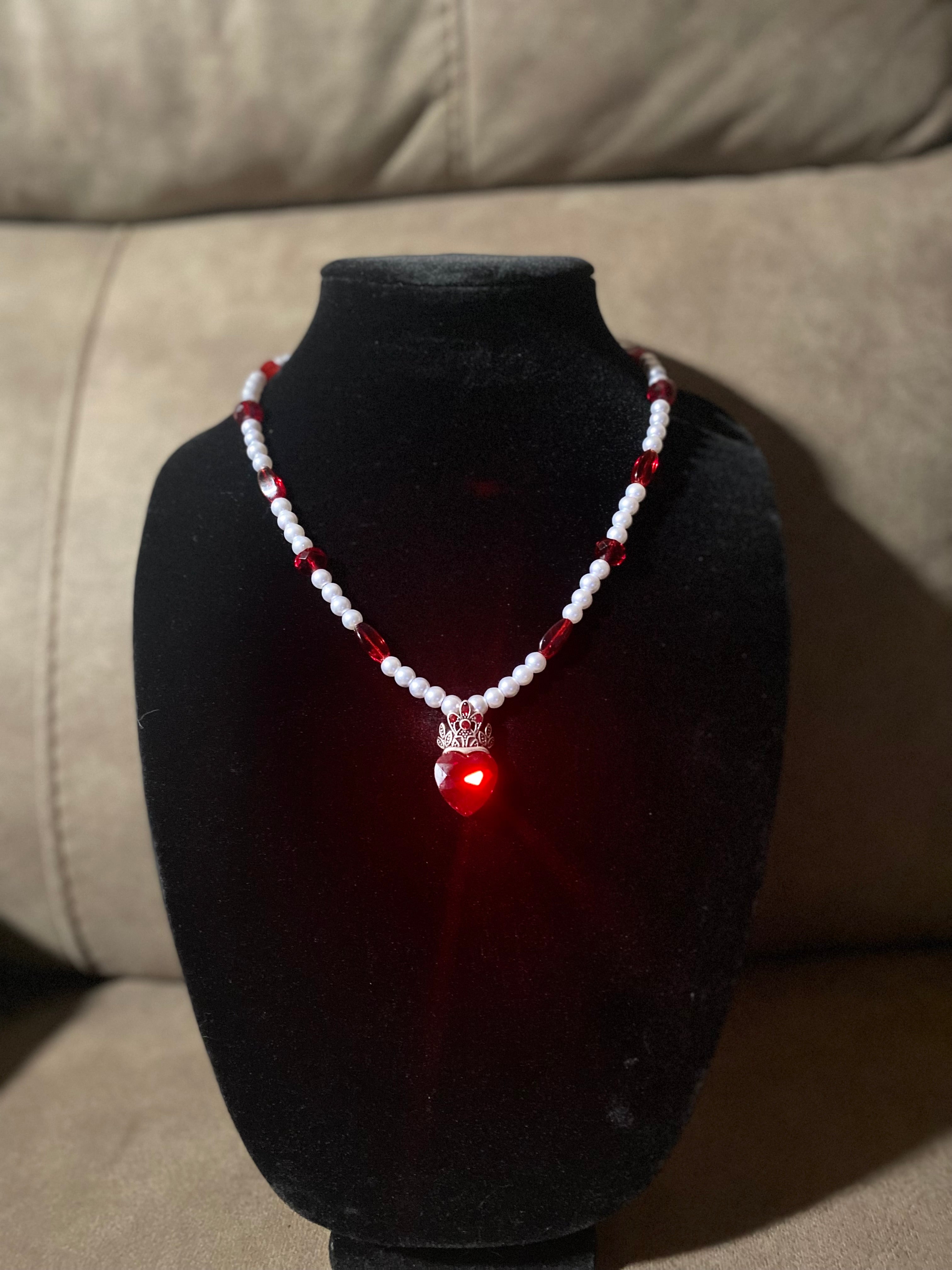 Shining red heart with pearls and glass bead accents