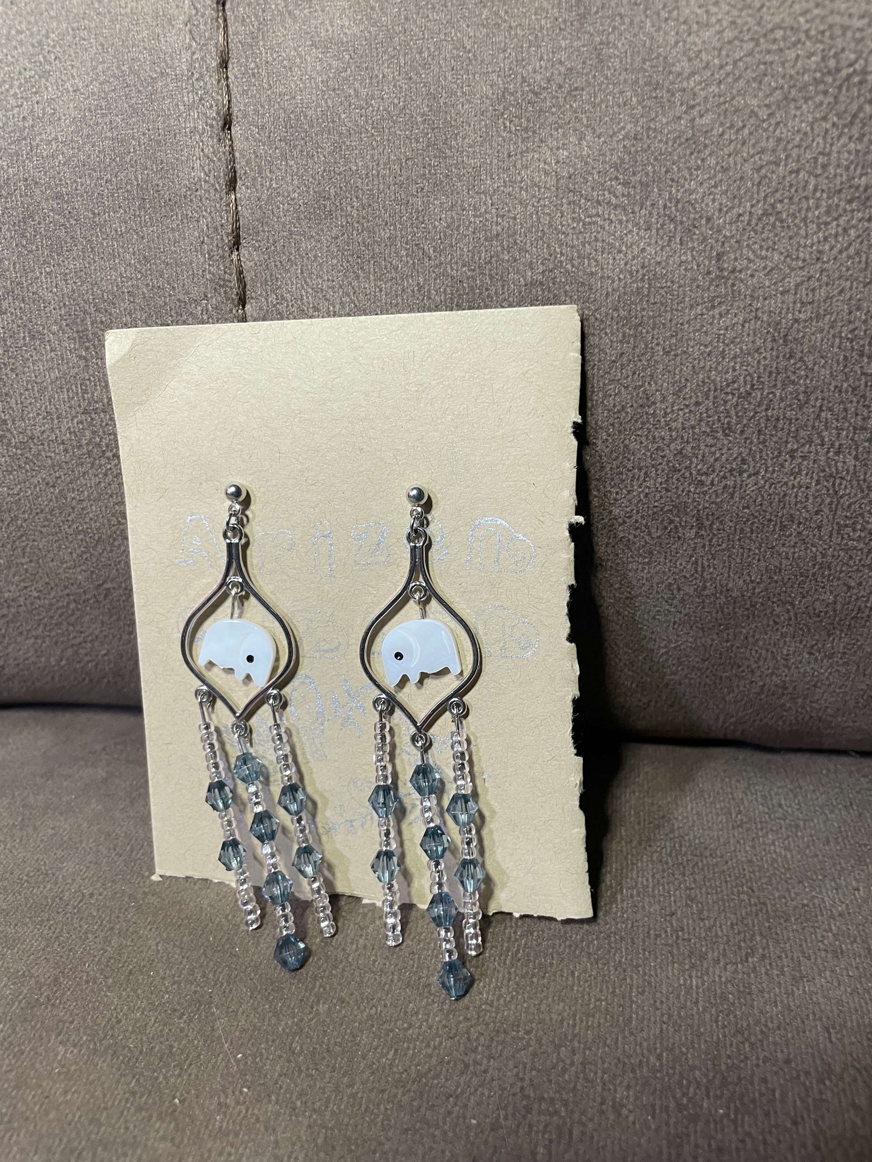 Ivory/Shell effect elephant dangles