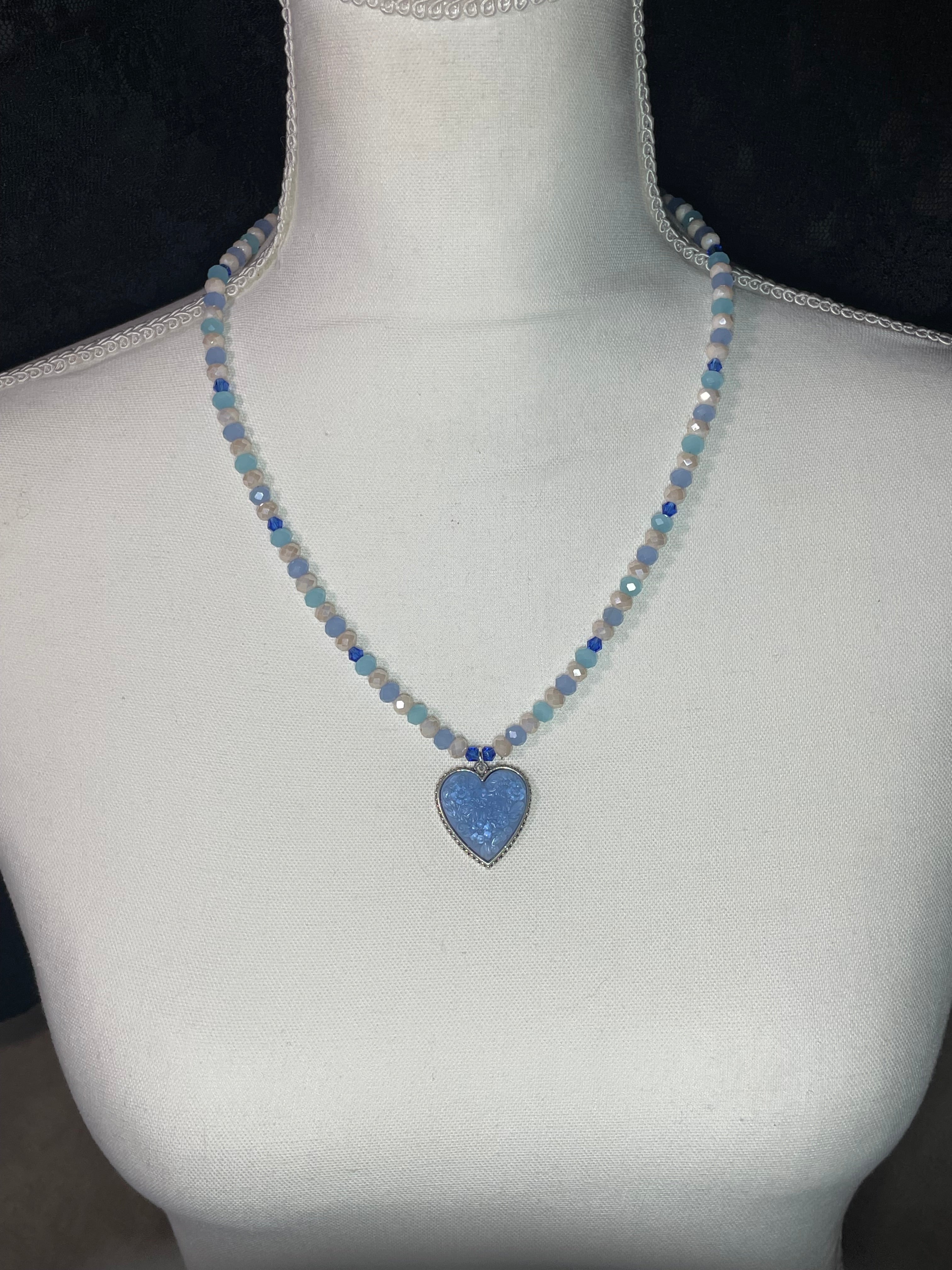 Baby blue Victorian heart with pastel glass faceted beads