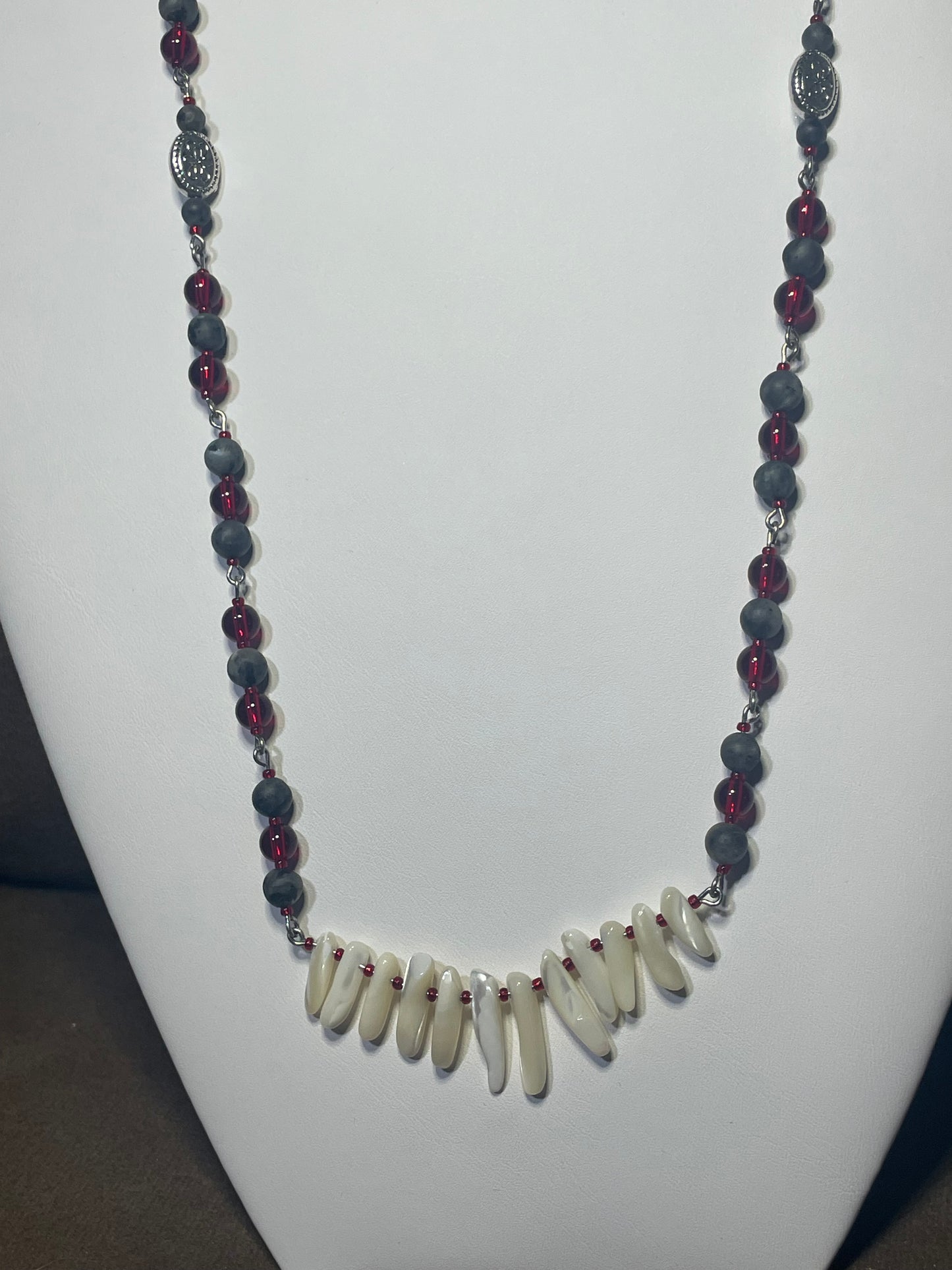 Tribal piece with mother pearl and laborite, hints of garnet