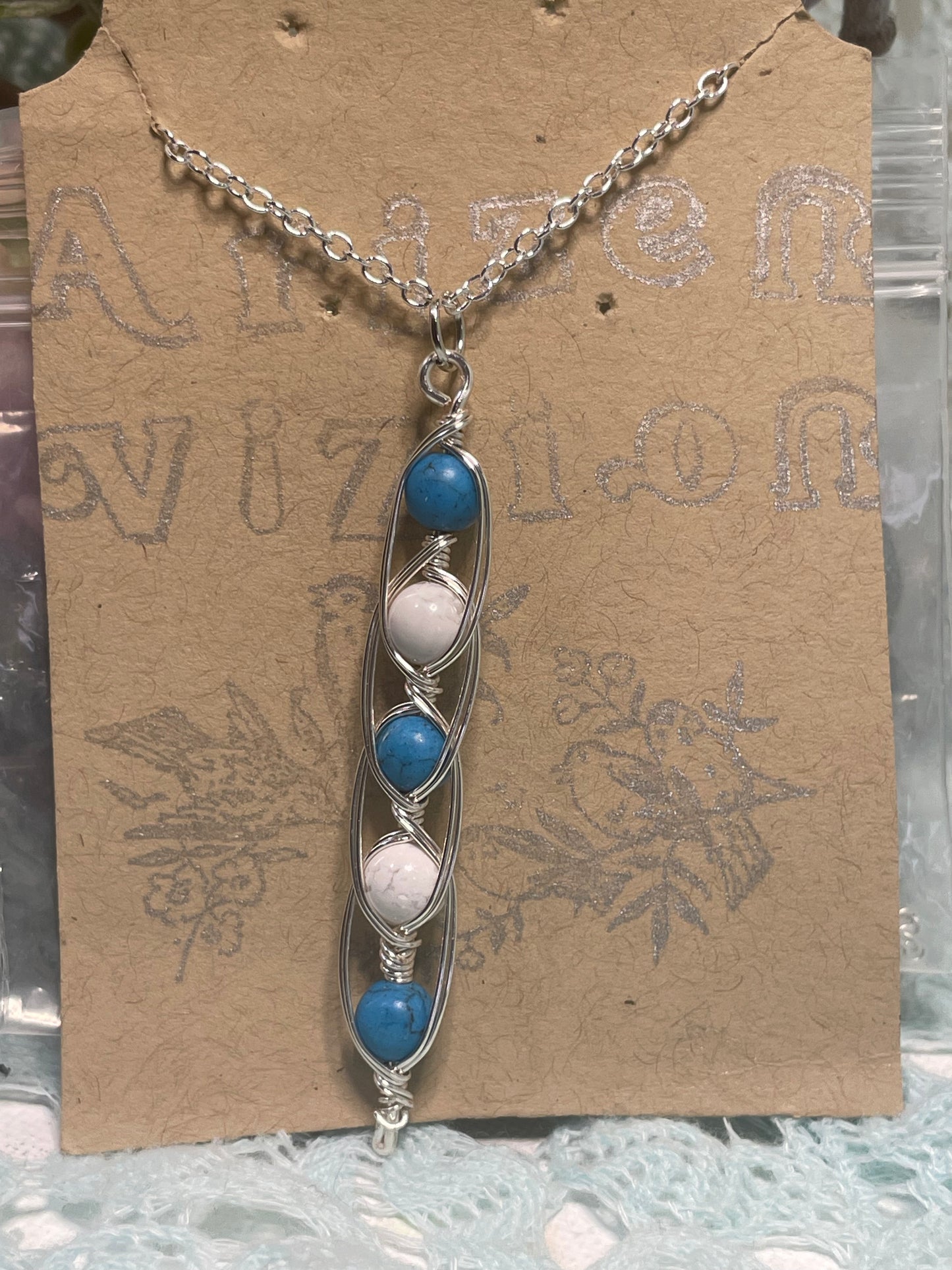 Howlite in teal and white flare wrap