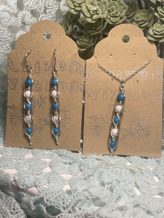 Howlite in teal and white flare wrap